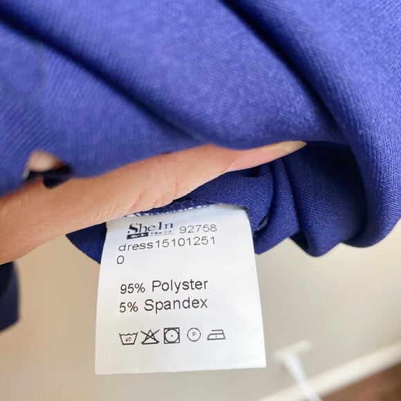 New Women Slim Solid Blue Midi Lace Cut Out Long Sleeve Bodycon Pullover Dress - Picture 3 of 5